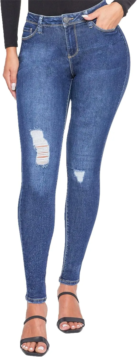 YMI Womens Basic 1-Button High-Rise Skinny Jean Made with Recycled Fibers