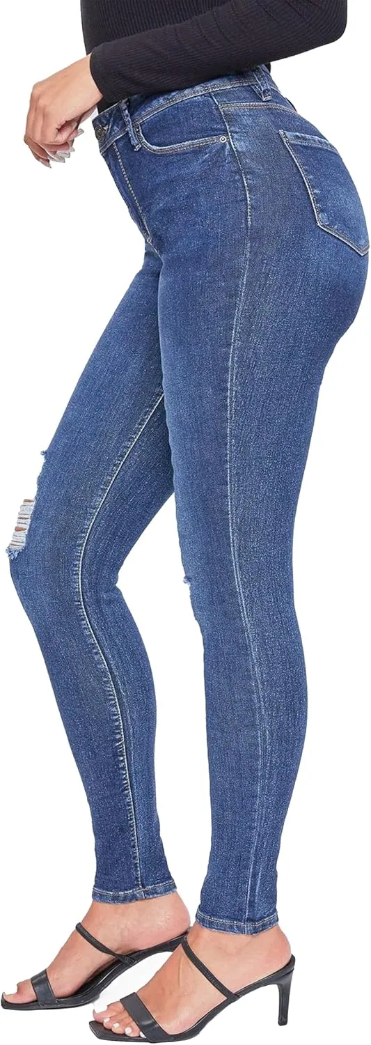 YMI Womens Basic 1-Button High-Rise Skinny Jean Made with Recycled Fibers