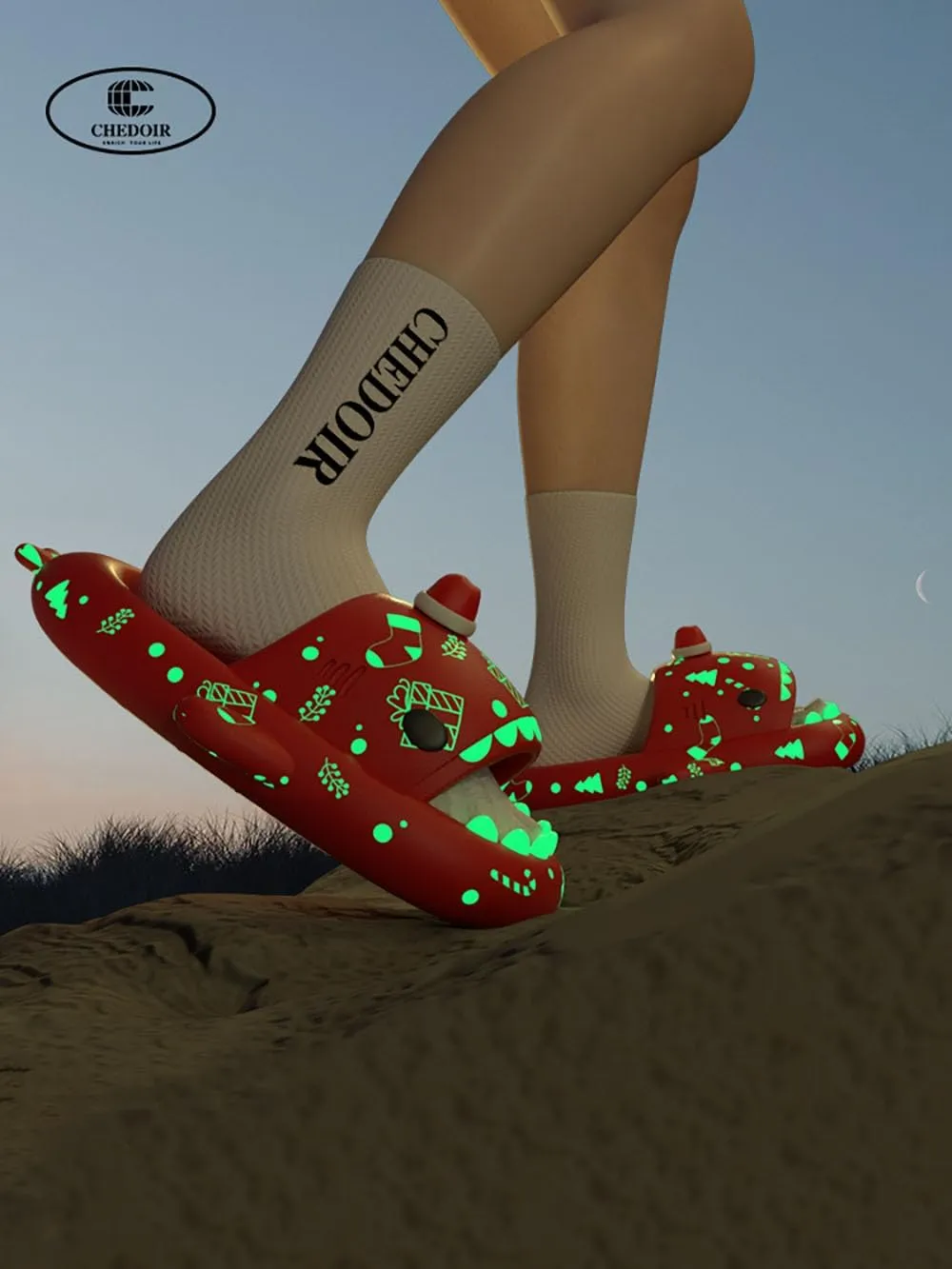 Zureto Christmas Edition Shark Slides, Cloud Shark Sandals 3D Cartoon Christmas Shark Slippers for Women Men