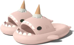 Zureto Ice Cream Shark Slides, Shark Slides with 3D Funny Ice Cream Fins, Unisex Cloud Shark Sandals Eva Open Beach Shoes